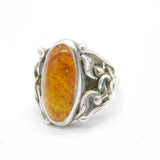 Sterling Silver & Baltic Amber Set Art Nouveau Style Ring Vintage c1970
