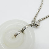 Sterling Silver & White Jadeite Large Swirl Pendant Necklace Vintage c1980-