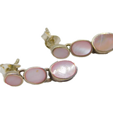 Pair of Sterling Silver Triple Dyed Pink Shell Stud Drop Earrings Modern c1990