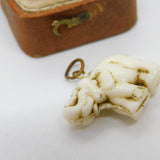 Czech White Glass Elephant Good Luck Charm Pendant Antique c1920 Art Deco