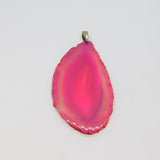 Sterling Silver Bright Pink Banded Agate Slice Studio Pendant Vintage c1980s