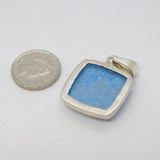 Sterling Silver Blue Agate Square Drop Charm Pendant Vintage c1970s