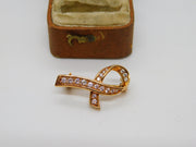 Gold on Sterling Silver & Paste Set Knot Form Brooch Pin Vintage c1990