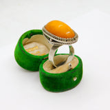 Sterling Silver Baltic Butterscotch Amber Statement Ring Vintage c1970 Size N