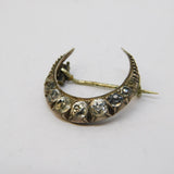 19th Century Sterling Silver Crescent Moon Paste Set Sweetheart Brooch Antique