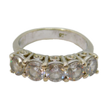 Sterling Silver 5 Stone Cubic Zirconia Dress Ring Vintage c1970 Size Q