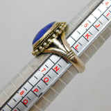 Sterling Silver Cabochon Lapis Lazuli Patterned Dress Ring Vintage c1970 Size M