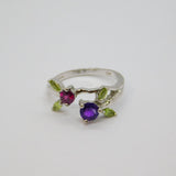 Sterling Silver Pink Topaz, Amethyst & Peridot Ring Modern c1990 Size O 1/2