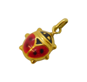 18ct Yellow Gold & Enamel Ladybird Bug Charm Pendant Vintage c1970s