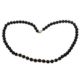 9ct Yellow Gold & Carved Onyx Beaded Necklace Vintage c1980s