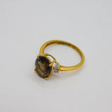 Gold On Sterling Silver Smoky Quartz & Diamond Dress Ring Modern c2000 Size O