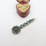 Sterling Silver Cabochon Set Green Sea Glass Floral Drop Pendant Vintage c1970