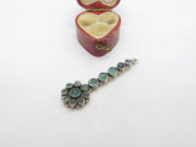 Sterling Silver Cabochon Set Green Sea Glass Floral Drop Pendant Vintage c1970