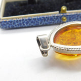 Eastern Sterling Silver & Baltic Amber Inlayed Drop Pendant Vintage c1960