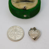 Sterling Silver Floral Puff Heart Charm Pendant Vintage c1970