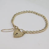 Sterling Silver Heart Padlock Clasp Curb Chain Bracelet Vintage 1971 London