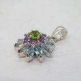 Sterling Silver, Topaz, Peridot & Amethyst Floral Pendant Vintage c1990s