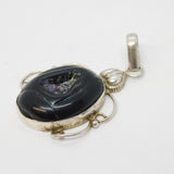 Sterling Silver Mounted Large Iridescent Hardstone Drop Pendant Vintage