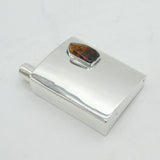 Baltic Sterling Silver & Natural Amber Set Modernist Hip Flask Vintage c1970s