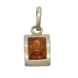 Sterling Silver Baltic Amber Rectangle Drop Charm Pendant Vintage c1970