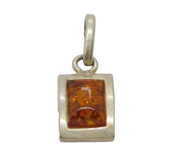 Sterling Silver Baltic Amber Rectangle Drop Charm Pendant Vintage c1970