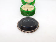 Sterling Silver Large Onyx Panel Brooch Vintage c1970