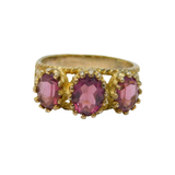 Sterling Silver Gilt Triple Almandine Garnet Dress Ring Vintage c1970 Size N 1/2