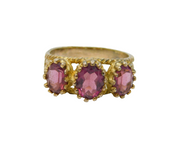 Sterling Silver Gilt Triple Almandine Garnet Dress Ring Vintage c1970 Size N 1/2