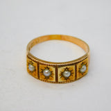 Boxed Victorian 15ct Gold & Seed Pearl Boat Ring Antique 1900 Birmingham