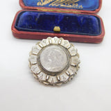 Victorian Sterling Silver Floral Form Threepence Coin Brooch Antique c1880