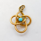 Victorian Rolled Gold & Turquoise Set Knot Pattern Pendant Antique c1890s