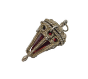 Sterling Silver & Red Glass Set Lantern Pendant Vintage c1970s