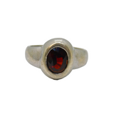 Sterling Silver Faceted Garnet Brushed Band Studio Ring Vintage c1970 Size M