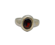 Sterling Silver Faceted Garnet Brushed Band Studio Ring Vintage c1970 Size M