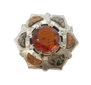 19th Century Scottish Sterling Silver, Agate & Granite Kilt Brooch Antique c1880