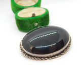 Sterling Silver Large Onyx Panel Brooch Vintage c1970