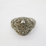 Art Deco Sterling Silver Marcasite Set Target Ring Antique c1920s Art Deco