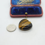 Sterling Silver Tiger's Eye Heart Fob Charm Pendant Vintage c1970