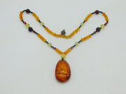 Large Graduating Mixed Colour Amber & Cherry Amber Medallion Necklace Vintage