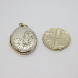 Sterling Silver Floral Pattern Oval Double Locket Pendant Vintage c1970