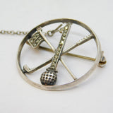 Art Deco Sterling Silver & Marcasite Set Golf Brooch Pin Antique c1930s