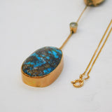 Austro-Hungarian 9ct Gold, Turquoise & Diamond Drop Pendant Necklace Antique