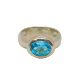 Sterling Silver Faceted Blue Topaz Studio Cocktail Ring Modern c2000 Size M 1/2