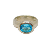Sterling Silver Faceted Blue Topaz Studio Cocktail Ring Modern c2000 Size M 1/2
