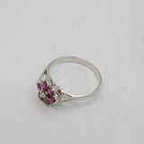 Sterling Silver 6 Ruby & Opal Cluster Dress Ring Vintage c1970 Size O