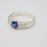 Sterling Silver Blue & Clear Paste Set Dress Ring Vintage c1970 Size O