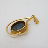 9ct Yellow Gold & Black Opal Set Drop Pendant Vintage c1970s