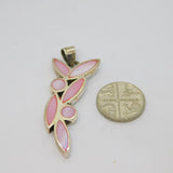 Sterling Silver Dyed Pink Shell Leaf Design Drop Pendant Vintage c1970