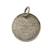 Sterling Silver Victorian Indian Two Annas Coin Charm Pendant Antique 1862