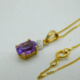Boxed 9ct Gold, Amethyst & Diamond Necklace & Earrings Set Vintage